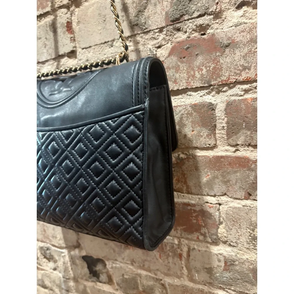 Tory Burch Fleming Convertible Shoulder Bag Black Leather Medium